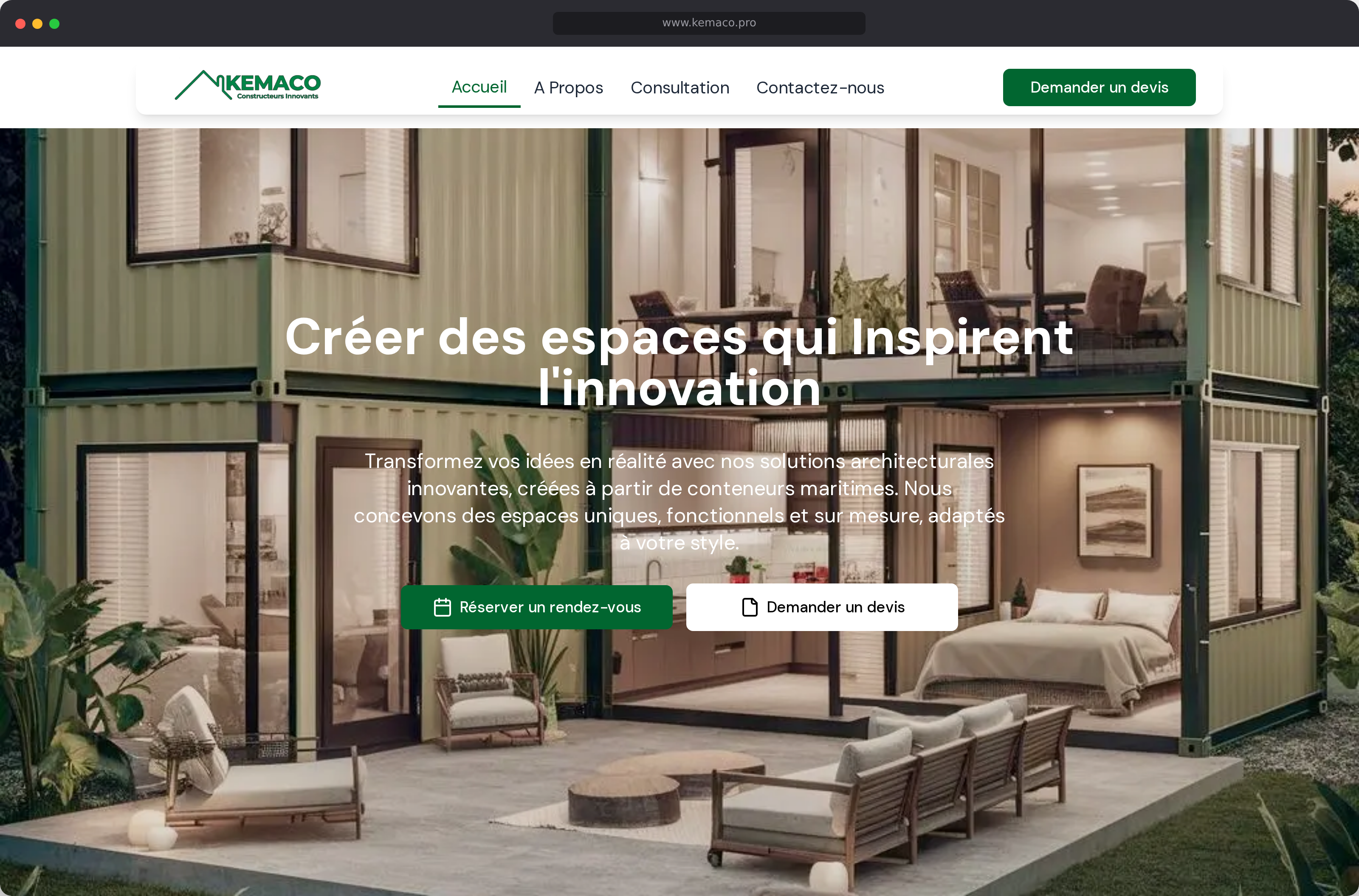 Aperçu du projet Site vitrine Kemaco Sarl